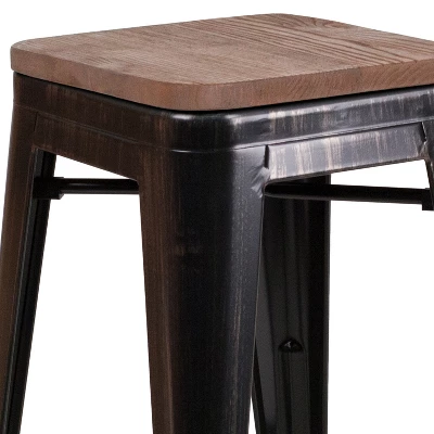Flash Furniture 24" High Backless Metal Counter Height Stool With Square Wood Seat 8 Flash Furniture 24" High Backless Metal Counter Height Stool With Square Wood Seat - Image 8
