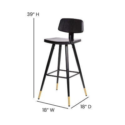 Flash Furniture Kora Commercial Grade Low Back Barstools-LeatherSoft Upholstery-Iron Frame-Integrated Footrest-Gold Tipped Legs-Set Of 2 6 Flash Furniture Kora Commercial Grade Low Back Barstools-LeatherSoft Upholstery-Iron Frame-Integrated Footrest-Gold Tipped Legs-Set Of 2 - Image 6