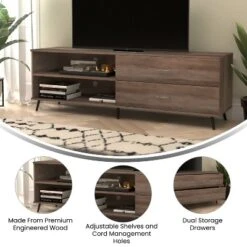 Flash Furniture Nelson 65" Mid Century Modern TV Stand For Up To 60" TV's With Adjustable Shelf And Storage Drawers -Flash Furniture GUEST 8b6ac483 0fa2 4ec3 b021 79bfc976f6d3
