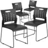 Flash Furniture 4 Pack HERCULES Series 881 Lb. Capacity Black Sled Base Stack Chair With Air-Vent Back