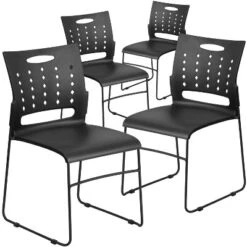 Flash Furniture 4 Pack HERCULES Series 881 Lb. Capacity Black Sled Base Stack Chair With Air-Vent Back