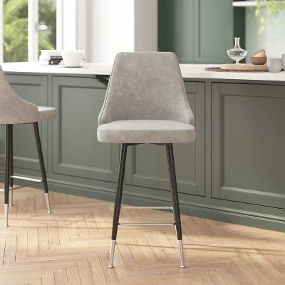 Flash Furniture Commercial Gray LeatherSoft Counter Height Stools With Chrome Accents - 2 Pack 3 Flash Furniture Commercial Gray LeatherSoft Counter Height Stools With Chrome Accents - 2 Pack - Image 3