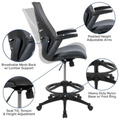 Flash Furniture High Back Mesh Spine-Back Ergonomic Drafting Chair With Adjustable Foot Ring And Adjustable Flip-Up Arms 16 Flash Furniture High Back Mesh Spine-Back Ergonomic Drafting Chair With Adjustable Foot Ring And Adjustable Flip-Up Arms -Flash Furniture GUEST 8c7d5506 d352 4919 98fe 9706ecf999b8