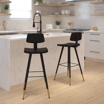 Flash Furniture Kora Commercial Grade Low Back Barstools-LeatherSoft Upholstery-Iron Frame-Integrated Footrest-Gold Tipped Legs-Set Of 2 1 Flash Furniture Kora Commercial Grade Low Back Barstools-LeatherSoft Upholstery-Iron Frame-Integrated Footrest-Gold Tipped Legs-Set Of 2