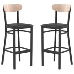 Flash Furniture Wright Set Of 2 Commercial Grade Barstools With 500 LB. Capacity Steel Frame, Solid Wood Seat, And Boomerang Back -Flash Furniture GUEST 8df5d405 eb65 49b4 9c84 8e28d69bb9ac