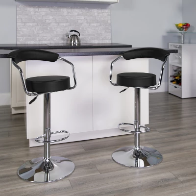 Flash Furniture Contemporary Vinyl Adjustable Height Barstool With Arms And Chrome Base 1 Flash Furniture Contemporary Vinyl Adjustable Height Barstool With Arms And Chrome Base