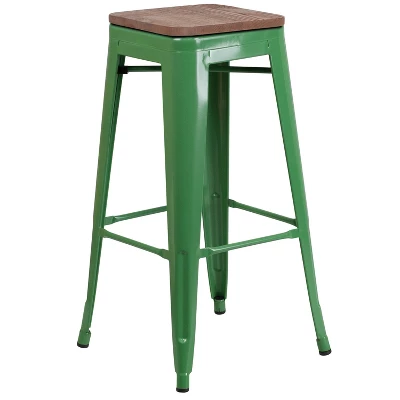 Flash Furniture 30" High Backless Metal Barstool With Square Wood Seat 17 Flash Furniture 30" High Backless Metal Barstool With Square Wood Seat - Image 17