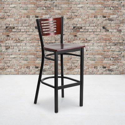 Flash Furniture Black Decorative Slat Back Metal Restaurant Barstool 1 Flash Furniture Black Decorative Slat Back Metal Restaurant Barstool