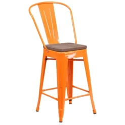 Flash Furniture 24" High Metal Counter Height Stool With Back And Wood Seat 24 Flash Furniture 24" High Metal Counter Height Stool With Back And Wood Seat -Flash Furniture GUEST 92eddb3c 807a 446a 9915 1863461716ef