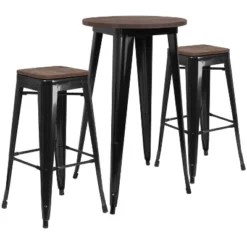 Flash Furniture 24" Round Metal Bar Table Set With Wood Top And 2 Backless Stools 5 Flash Furniture 24" Round Metal Bar Table Set With Wood Top And 2 Backless Stools -Flash Furniture GUEST 939c836d 1c55 449b bdc8 a1d8154122bc