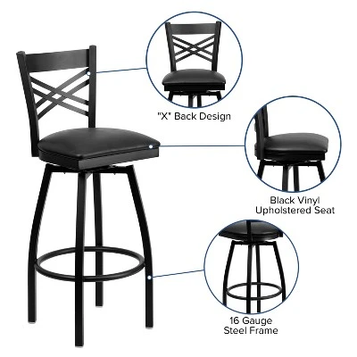 Flash Furniture Black ''X'' Back Swivel Metal Barstool 9 Flash Furniture Black ''X'' Back Swivel Metal Barstool - Image 9