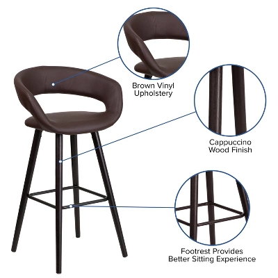 Flash Furniture Brynn Series 29'' High Contemporary Vinyl Rounded Back Barstool With Cappuccino Wood Frame 2 Flash Furniture Brynn Series 29'' High Contemporary Vinyl Rounded Back Barstool With Cappuccino Wood Frame - Image 2