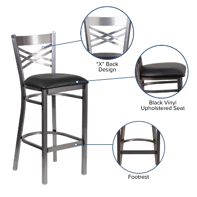 Flash Furniture Clear Coated ''X'' Back Metal Restaurant Barstool 2 Flash Furniture Clear Coated ''X'' Back Metal Restaurant Barstool - Image 2