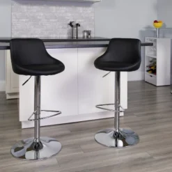 Flash Furniture Contemporary Vinyl Bucket Seat Adjustable Height Barstool With Chrome Base