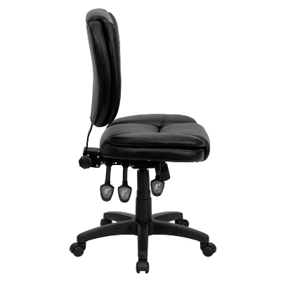 Multi-Functional Ergonomic Swivel Task Chair Black Leather - Flash Furniture 1 Multi-Functional Ergonomic Swivel Task Chair Black Leather - Flash Furniture
