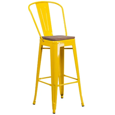 Flash Furniture 30" High Metal Barstool With Back And Wood Seat 15 Flash Furniture 30" High Metal Barstool With Back And Wood Seat - Image 15