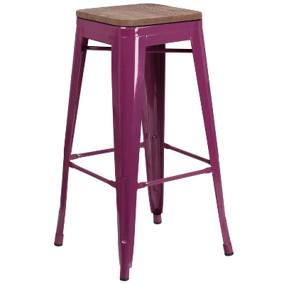 Flash Furniture 30" High Backless Barstool With Square Wood Seat 2 Flash Furniture 30" High Backless Barstool With Square Wood Seat - Image 2