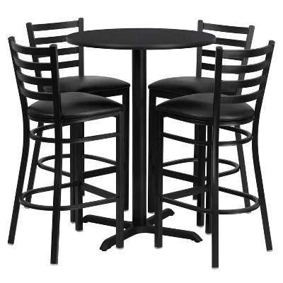 Flash Furniture 30'' Round Laminate Table Set With X-Base And 4 Ladder Back Metal Barstools 11 Flash Furniture 30'' Round Laminate Table Set With X-Base And 4 Ladder Back Metal Barstools - Image 11