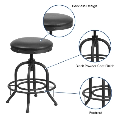 Flash Furniture 24'' Counter Height Stool With Swivel Lift Black LeatherSoft Seat 2 Flash Furniture 24'' Counter Height Stool With Swivel Lift Black LeatherSoft Seat - Image 2