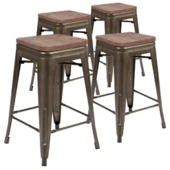 Flash Furniture 24" High Metal Counter-Height, Indoor Bar Stool With Wood Seat - Stackable Set Of 4 24 Flash Furniture 24" High Metal Counter-Height, Indoor Bar Stool With Wood Seat - Stackable Set Of 4 -Flash Furniture GUEST a2e54c9b 3250 4a22 9a27 16a551f6ec58