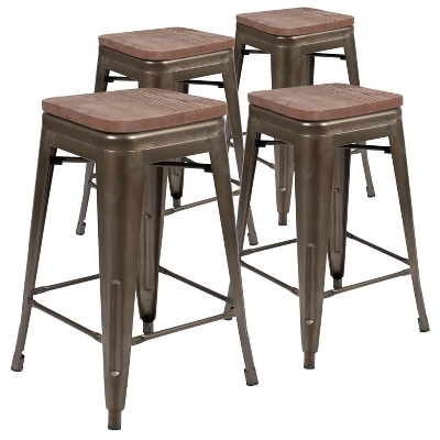 Flash Furniture 24" High Metal Counter-Height, Indoor Bar Stool With Wood Seat - Stackable Set Of 4 11 Flash Furniture 24" High Metal Counter-Height, Indoor Bar Stool With Wood Seat - Stackable Set Of 4 - Image 11