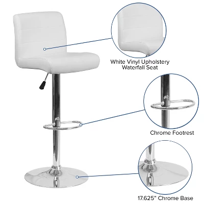 Flash Furniture Contemporary Vinyl Adjustable Height Barstool With Rolled Seat And Chrome Base 2 Flash Furniture Contemporary Vinyl Adjustable Height Barstool With Rolled Seat And Chrome Base - Image 2