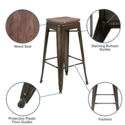 Flash Furniture 30" High Metal Indoor Bar Stool With Wood Seat - Stackable Set Of 4 -Flash Furniture GUEST a45b11a3 da18 49b6 bef5 83375ca1a10c