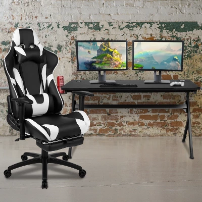 Flash Furniture Gaming Desk And Footrest Reclining Gaming Chair Set - Cup Holder/Headphone Hook/Removable Mouse Pad Top/Wire Management 1 Flash Furniture Gaming Desk And Footrest Reclining Gaming Chair Set - Cup Holder/Headphone Hook/Removable Mouse Pad Top/Wire Management