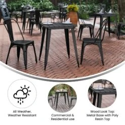 Flash Furniture Declan Commercial Grade Indoor/Outdoor Dining Table, 23.75" Square All Weather Poly Resin Top With Steel Base -Flash Furniture GUEST a7eaa9bd f710 4c92 9b3c e6782510fe70