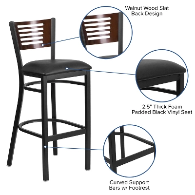 Flash Furniture Black Decorative Slat Back Metal Restaurant Barstool 9 Flash Furniture Black Decorative Slat Back Metal Restaurant Barstool - Image 9