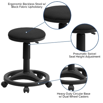 Flash Furniture Black Ergonomic Stool With Foot Ring 2 Flash Furniture Black Ergonomic Stool With Foot Ring - Image 2