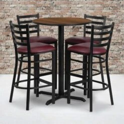 Flash Furniture 30'' Round Laminate Table Set With X-Base And 4 Ladder Back Metal Barstools