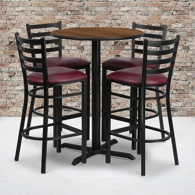 Flash Furniture 30'' Round Laminate Table Set With X-Base And 4 Ladder Back Metal Barstools 1 Flash Furniture 30'' Round Laminate Table Set With X-Base And 4 Ladder Back Metal Barstools