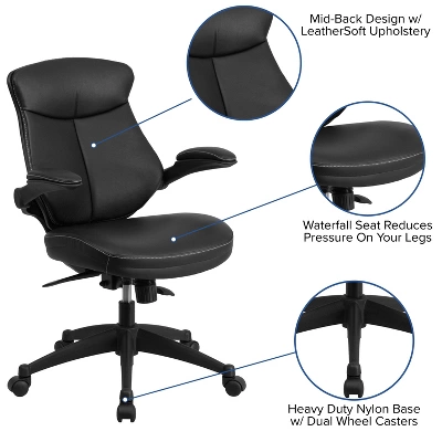 Flash Furniture Kale Mid-Back Black LeatherSoft Executive Swivel Ergonomic Office Chair With Back Angle Adjustment And Flip-Up Arms 2 Flash Furniture Kale Mid-Back Black LeatherSoft Executive Swivel Ergonomic Office Chair With Back Angle Adjustment And Flip-Up Arms - Image 2