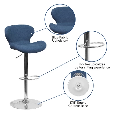 Flash Furniture Contemporary Adjustable Height Barstool With Curved Back And Chrome Base 2 Flash Furniture Contemporary Adjustable Height Barstool With Curved Back And Chrome Base - Image 2