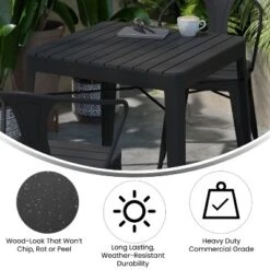 Flash Furniture Helvey 31.5" Square Commercial Grade Indoor/Outdoor Black Steel Patio Dining Table For 4 With Black Poly Resin Slatted Top -Flash Furniture GUEST ae95efa3 ef02 4cf2 94db 76e57a4f61a0