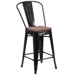 Flash Furniture 24" High Metal Counter Height Stool With Back And Wood Seat 26 Flash Furniture 24" High Metal Counter Height Stool With Back And Wood Seat -Flash Furniture GUEST aedb6e05 9bbb 4480 9bde b0e95de1fc15