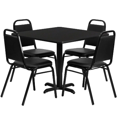 Flash Furniture 36'' Square Laminate Table Set With X-Base And 4 Trapezoidal Back Banquet Chairs 4 Flash Furniture 36'' Square Laminate Table Set With X-Base And 4 Trapezoidal Back Banquet Chairs - Image 4