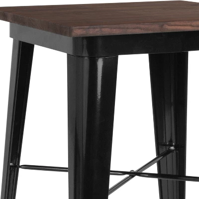 Flash Furniture 23.5" Square Metal Indoor Bar Height Table With Rustic Wood Top 1 Flash Furniture 23.5" Square Metal Indoor Bar Height Table With Rustic Wood Top