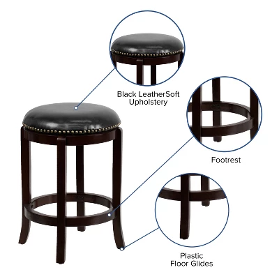 Flash Furniture 24'' High Backless Wood Counter Height Stool With LeatherSoft Swivel Seat 2 Flash Furniture 24'' High Backless Wood Counter Height Stool With LeatherSoft Swivel Seat - Image 2
