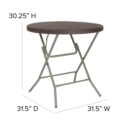 Flash Furniture 2.6-Foot Round Brown Rattan Plastic Folding Table 3 Flash Furniture 2.6-Foot Round Brown Rattan Plastic Folding Table - Image 3