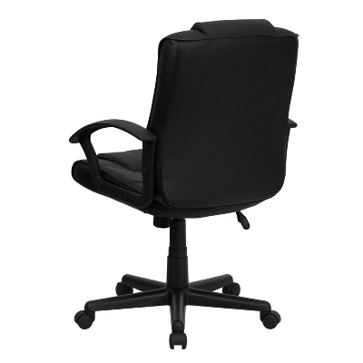 Mid-Back LeatherSoft Ripple And Accent Stitch Upholstered Swivel Task Office Chair With Arms Black Leather - Flash Furniture 2 Mid-Back LeatherSoft Ripple And Accent Stitch Upholstered Swivel Task Office Chair With Arms Black Leather - Flash Furniture - Image 2
