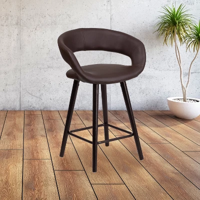 Flash Furniture Brynn Series 24'' High Contemporary Vinyl Rounded Back Counter Height Stool With Cappuccino Wood Frame 1 Flash Furniture Brynn Series 24'' High Contemporary Vinyl Rounded Back Counter Height Stool With Cappuccino Wood Frame