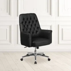 Flash Furniture Mid-Back Traditional Tufted LeatherSoft Executive Swivel Office Chair With Arms