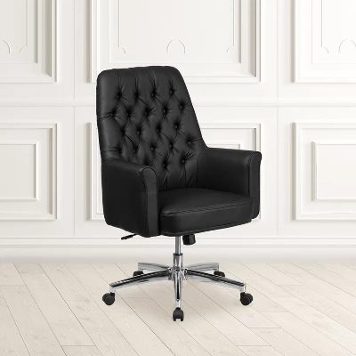 Flash Furniture Mid-Back Traditional Tufted LeatherSoft Executive Swivel Office Chair With Arms 1 Flash Furniture Mid-Back Traditional Tufted LeatherSoft Executive Swivel Office Chair With Arms