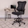Flash Furniture High Back Designer Black Mesh Drafting Chair With LeatherSoft Sides And Adjustable Arms