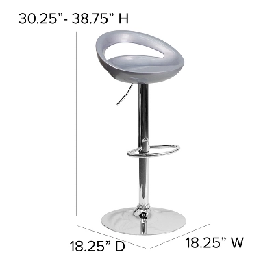 Flash Furniture Contemporary Plastic Adjustable Height Barstool With Rounded Cutout Back And Chrome Base 6 Flash Furniture Contemporary Plastic Adjustable Height Barstool With Rounded Cutout Back And Chrome Base - Image 6