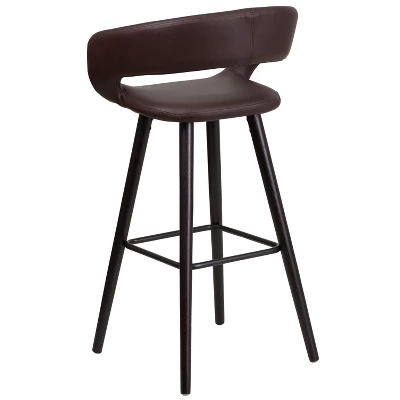 Flash Furniture Brynn Series 29'' High Contemporary Vinyl Rounded Back Barstool With Cappuccino Wood Frame 6 Flash Furniture Brynn Series 29'' High Contemporary Vinyl Rounded Back Barstool With Cappuccino Wood Frame - Image 6
