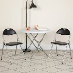 Flash Furniture 4 Pack HERCULES Series Black Vinyl Metal Folding Chair With Carrying Handle