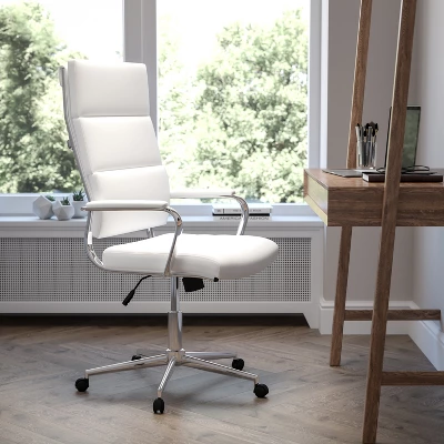 Flash Furniture Hansel High Back White LeatherSoft Contemporary Panel Executive Swivel Office Chair 1 Flash Furniture Hansel High Back White LeatherSoft Contemporary Panel Executive Swivel Office Chair